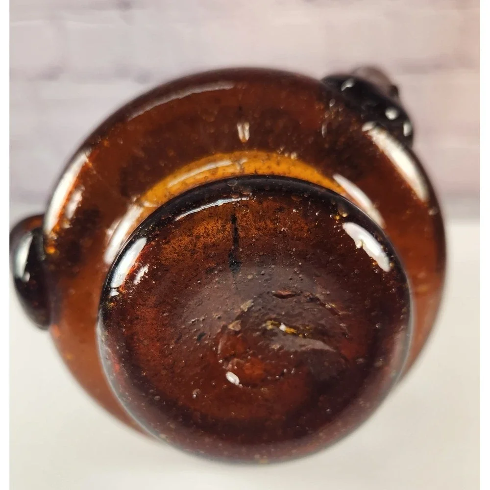 Vintage Hand Blown Triple Handle Vase Brown Color Blenko?